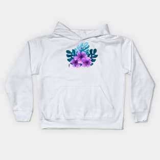 Tropical purple hibiscus flowers Kids Hoodie